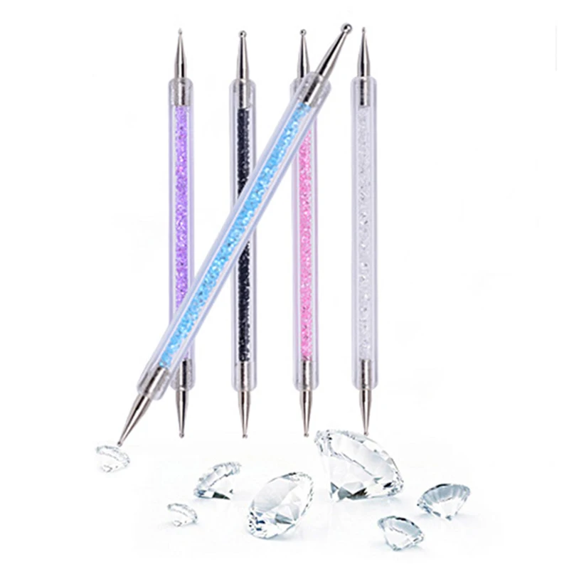 5pcs/set Acrylic 2 Ways Nail Art Dotting Pen Colorful Rhinestone Decoration Painting Brush Nails Design Tools | Красота и здоровье
