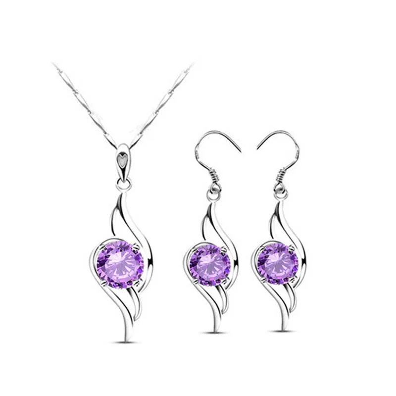 Игристые Крыло Ангела Перо Комплект Ювелирных Изделий Фиолетовый/Белый Горный