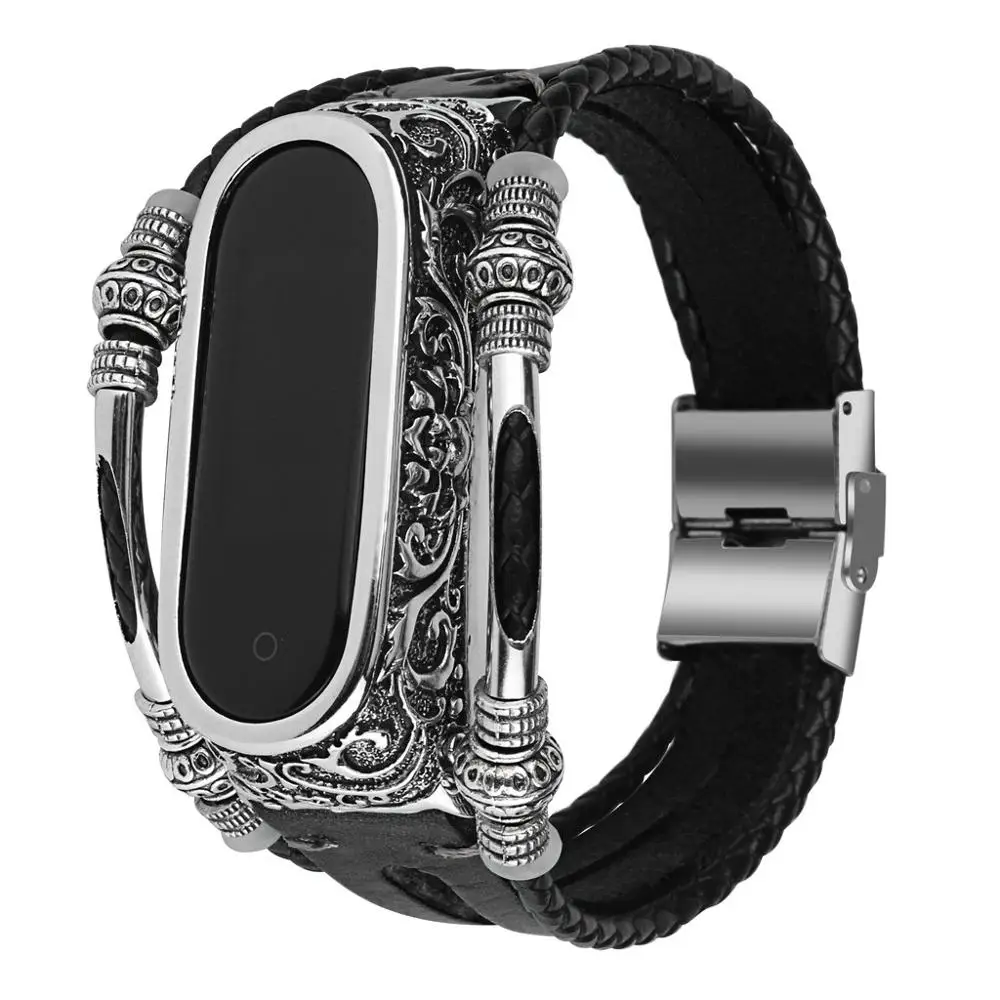 Сменный кожаный ремешок для Xiaomi Mi Band 4 металлический корпус пленка новинка 2019
