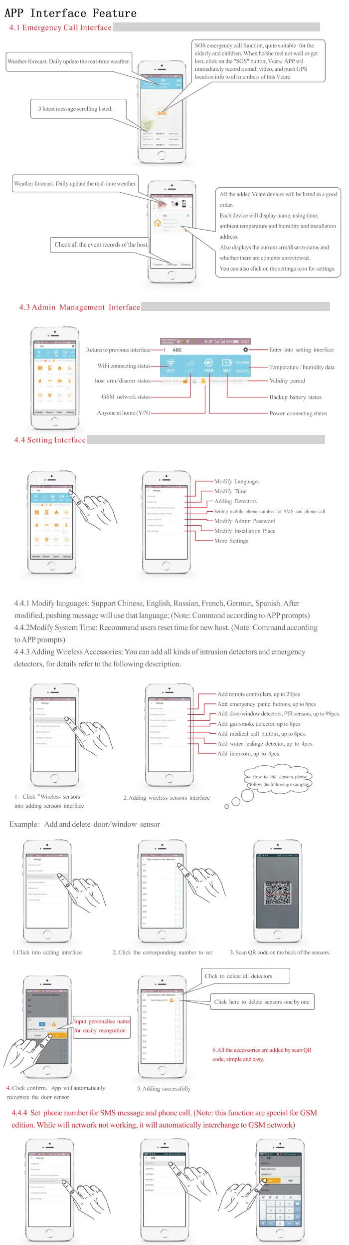 1 комплект B) Vcare wifi GSM Двойная сеть интеллектуальная система сигнализации IOS и Andorid приложения камера домашняя охранная сигнализация PIR открытая дверь