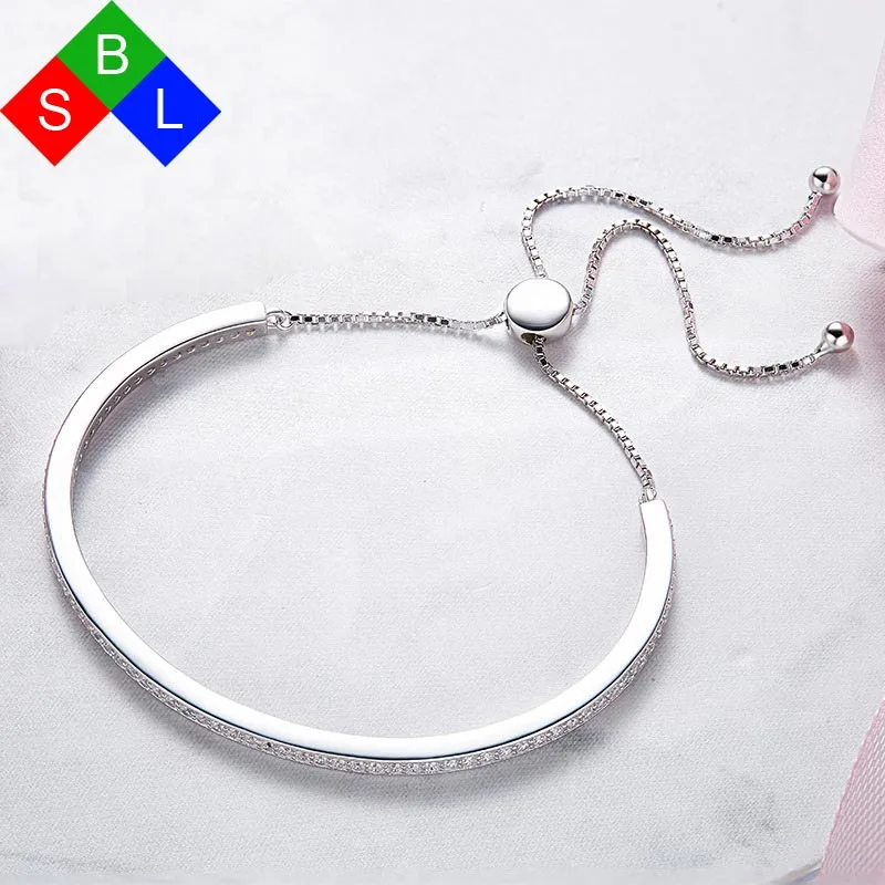 

Red Trees Brand Fashion Beautiful Adjustable Length 925 Sterling Silver Cuff Bracelet For Women With AAA Cubic Zirconia