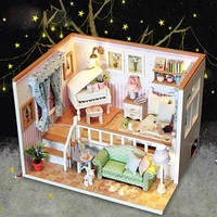 dollhouse with dust cover diy wooden miniature doll house led lights funny handmade valentine day gift for children girl