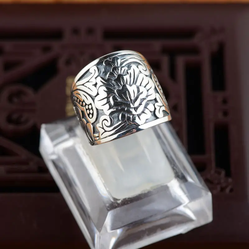 BOCAI S925 Серебряные Ювелирные изделия цветы широкое кольцо для мужчин ретро тайское Серебряное Кольцо мужское кольцо