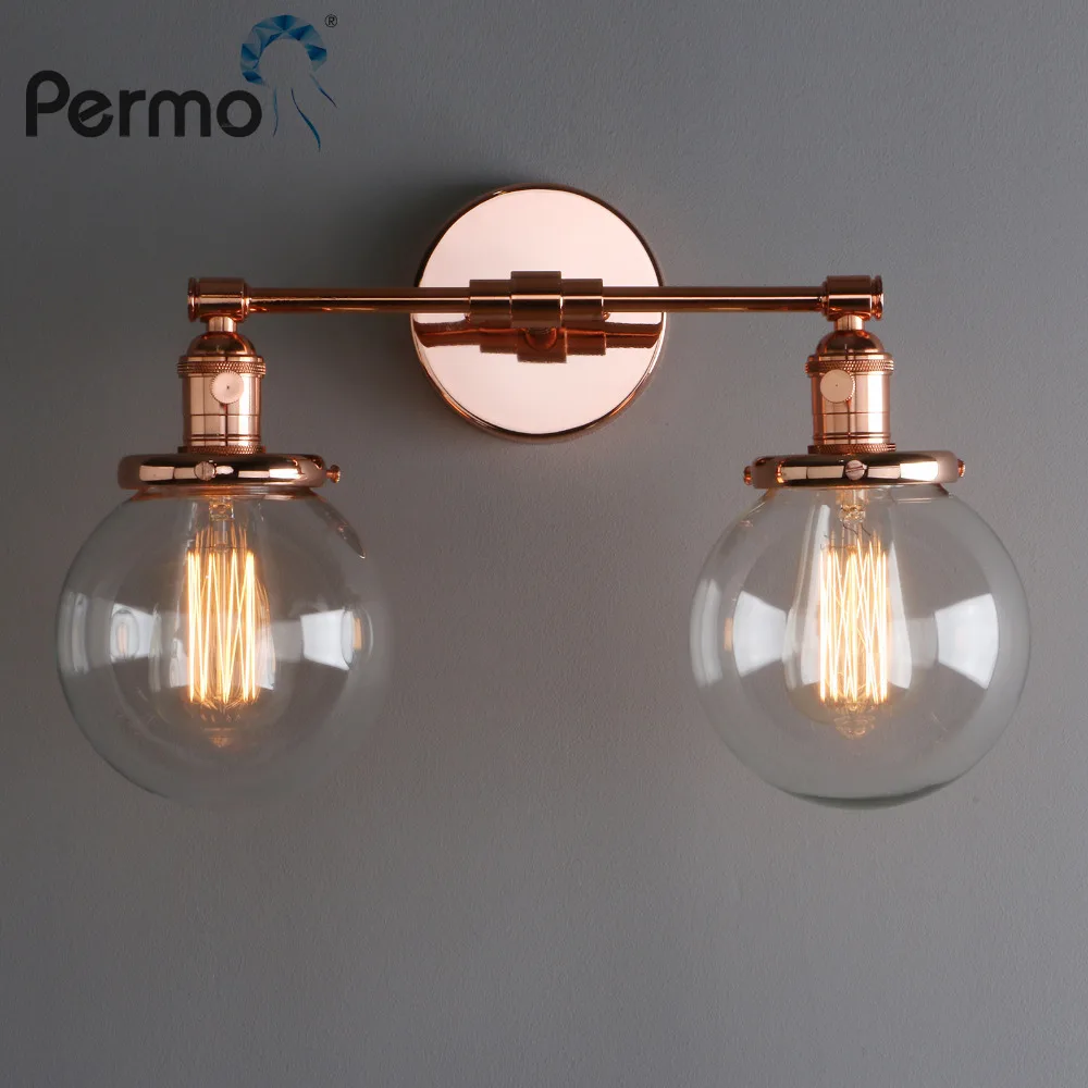 Permo Винтаж 5,9 ''Стеклянный Шар Абажур Лофт Глобус стеклянный двойной головкой настенный светильник Ретро настенный светильник E27 бра светильники для домашнего декора