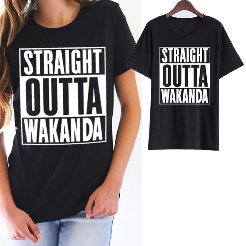 Эффектная прямая женская футболка Wakanda Черная пантера Повседневная хлопковая с