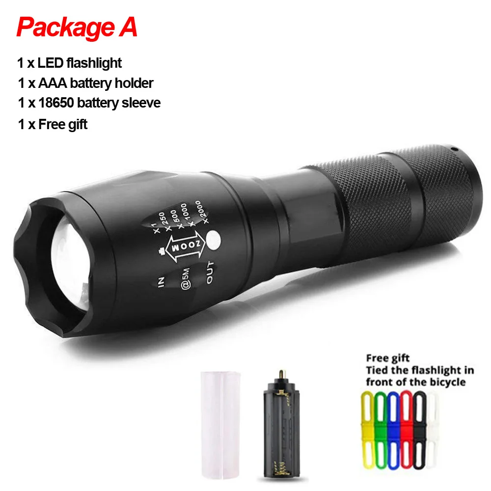Package A LightingView открытый масштабируемый T6/L2 светодиодный фонарик 5 режимов Кемпинг велосипедный карманный фонарь перезаряжаемый аккумулятор 18650 - Испускаемый цвет: Package A
