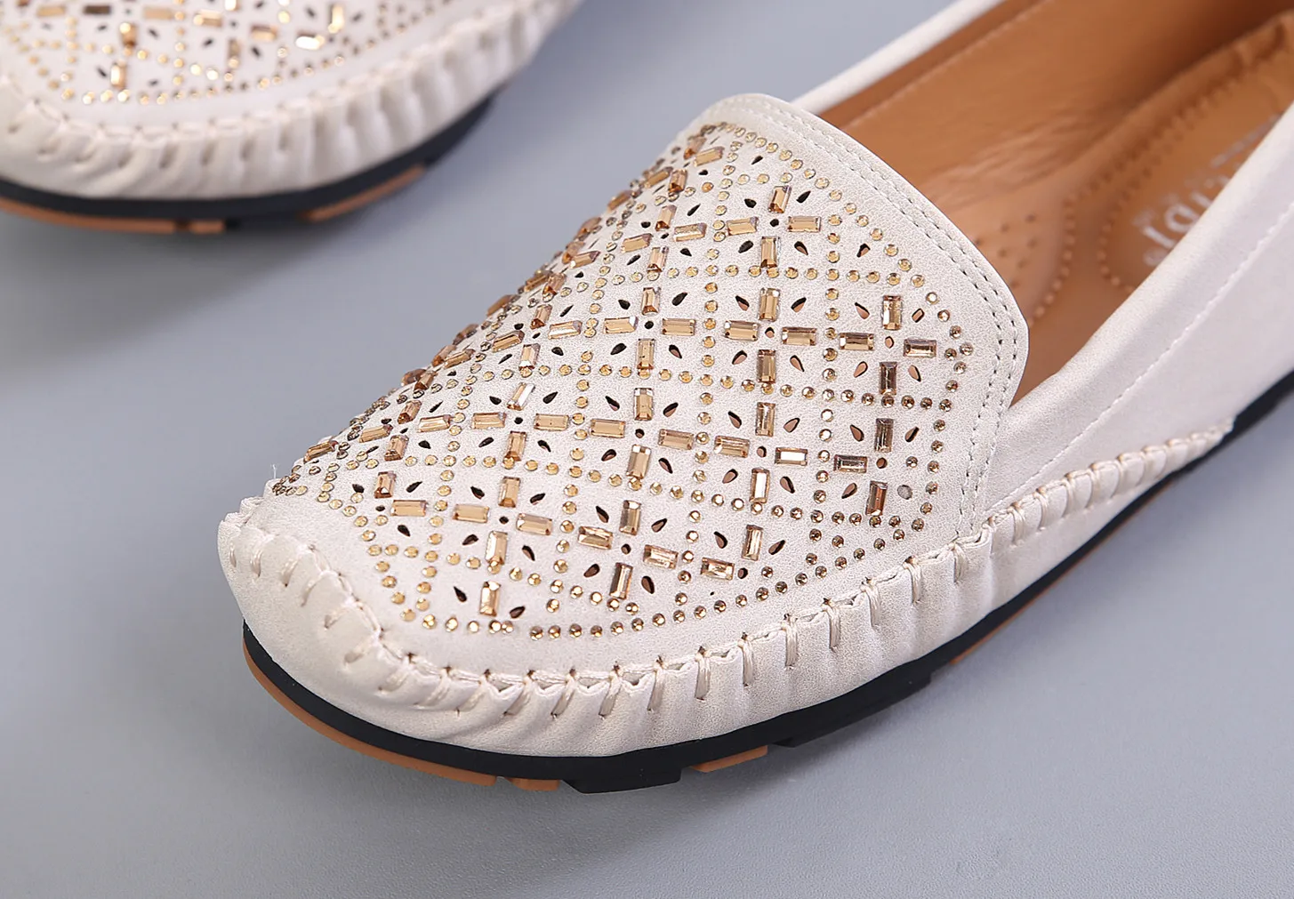 Fletiter Flats shoes women String Bead Loafers Leather Ballerina ballet flat Round toe ladies Autumn fashion shoe Brand big size