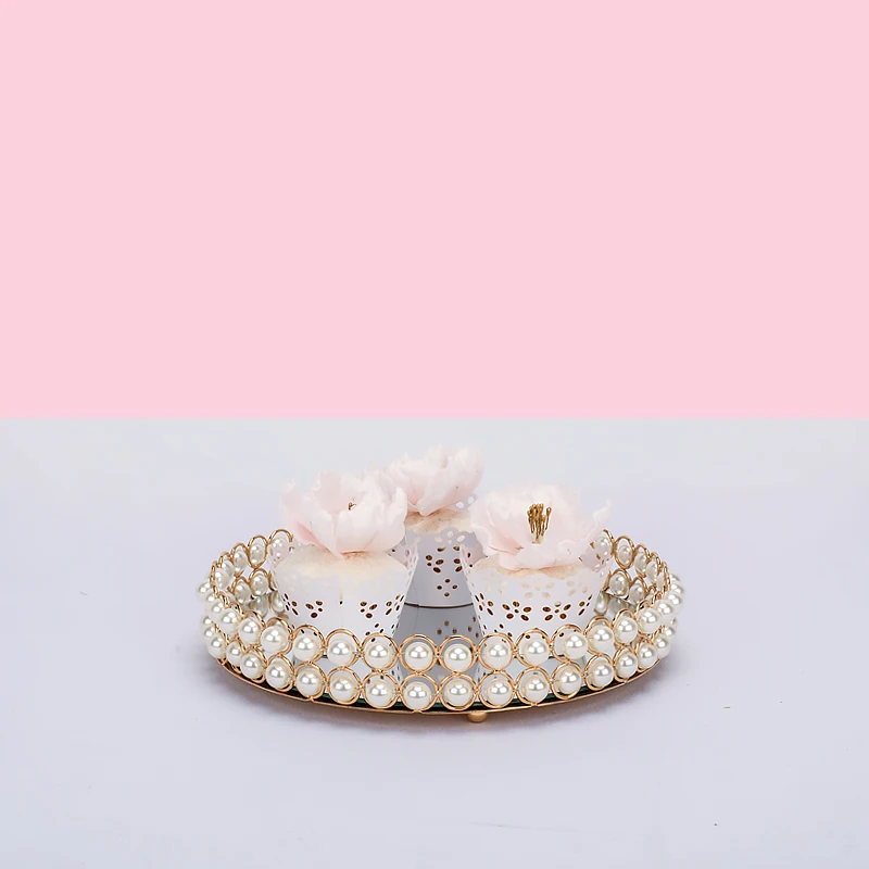 Металлический жемчужный поднос зеркальная пластина подставка для торта