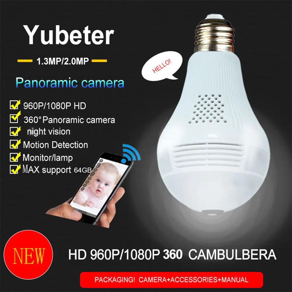 YuBeter, 960 p, 1080 P, 360, wifi камера, лампа, панорамная лампа, IP CCTV, видеонаблюдение, рыбий глаз, HD, ночное видение, двухстороннее аудио