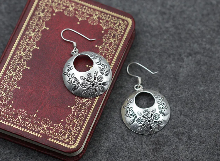 Женские серьги из серебра 925 пробы с резным большим цветком | Украшения и