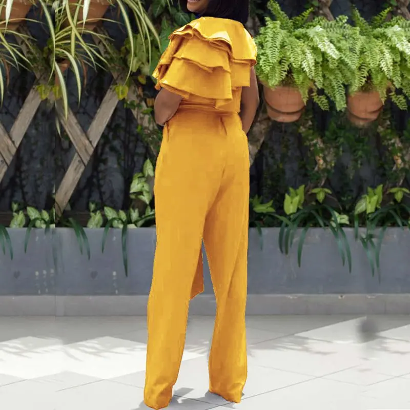 Летние Желтые Повседневные сексуальные офисные женские комбинезоны больших