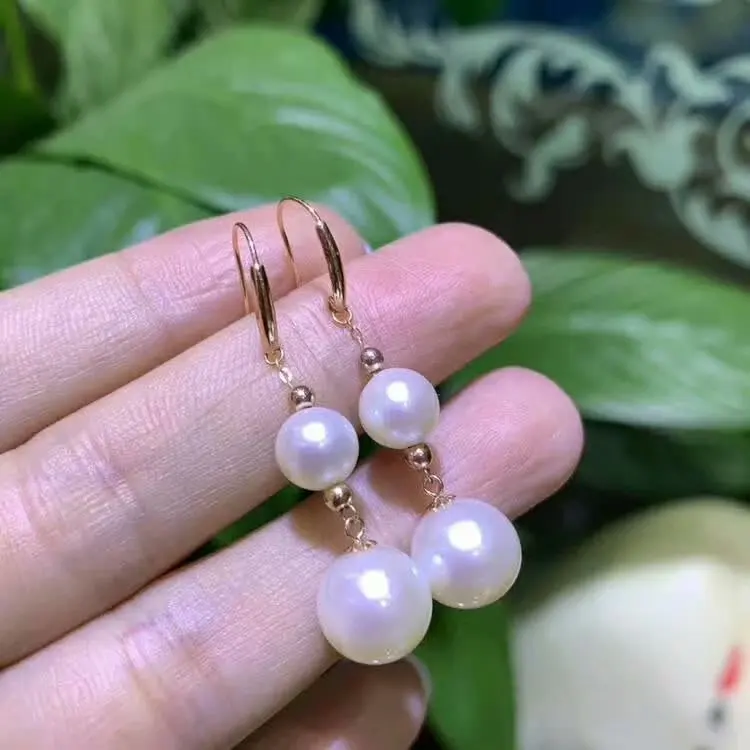 

shilovem 18k yellow Natural freshwater pearls Drop Earrings fine Jewelry women trendy anniversary Christmas gift myme778800zz