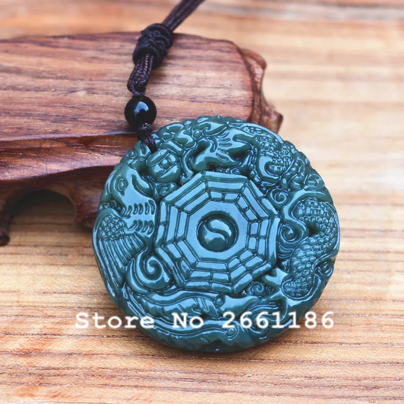 Подвеска из натурального зеленого гетянийского нефрита резное ожерелье с