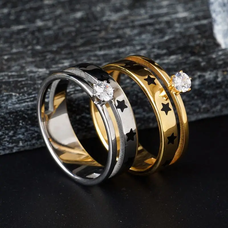 Винтажный комплект колец с белыми кристаллами и круглой звездой обручальное