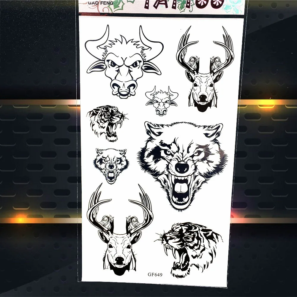 Roar Bear временная татуировка Черный Олень Рог водонепроницаемый поддельные