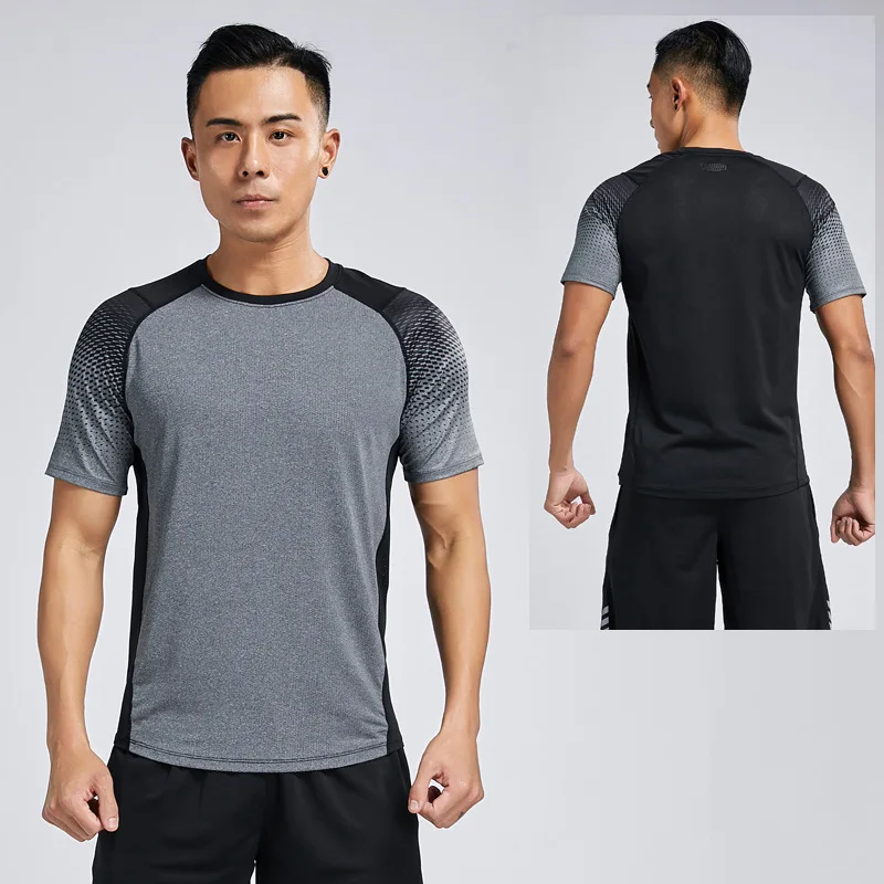 Fitness shirt GREY Облегающая одежда, мужская футболка для бега, спорта, баскетбола, фитнеса, дышащие быстросохнущие топы, мужские рубашки для спортзала, компрессионные с коротким рукавом - Цвет: Fitness shirt GREY