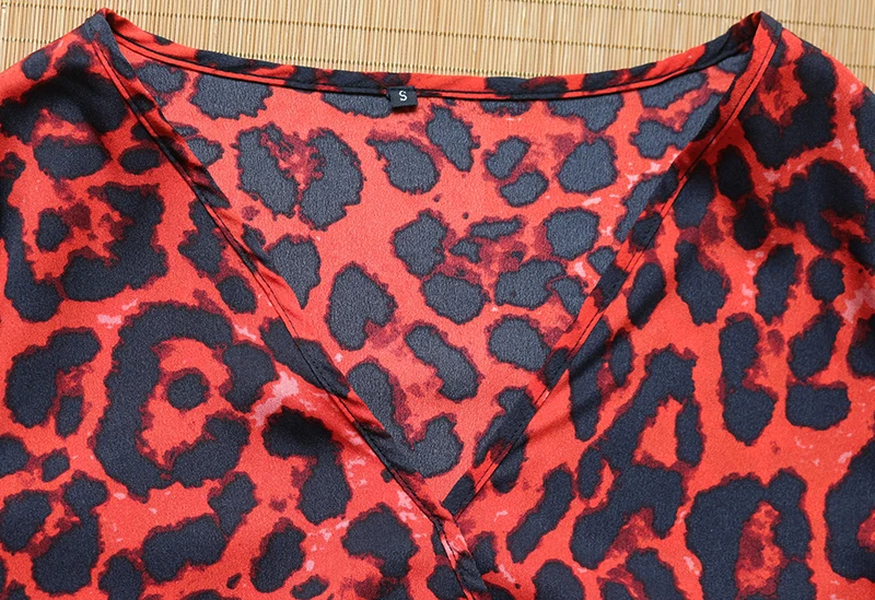Leopard Print Mini Dress Women Sexy Deep V Neck Animal Print Dress Autumn Long Flare Sleeve Ruffles Ladies Vintage Dresses
