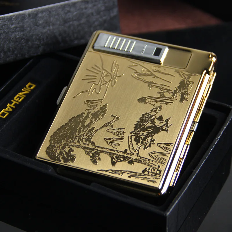20 сигарет перезаряжаемая USB зарядка дуговая зажигалка с портсигар Защита