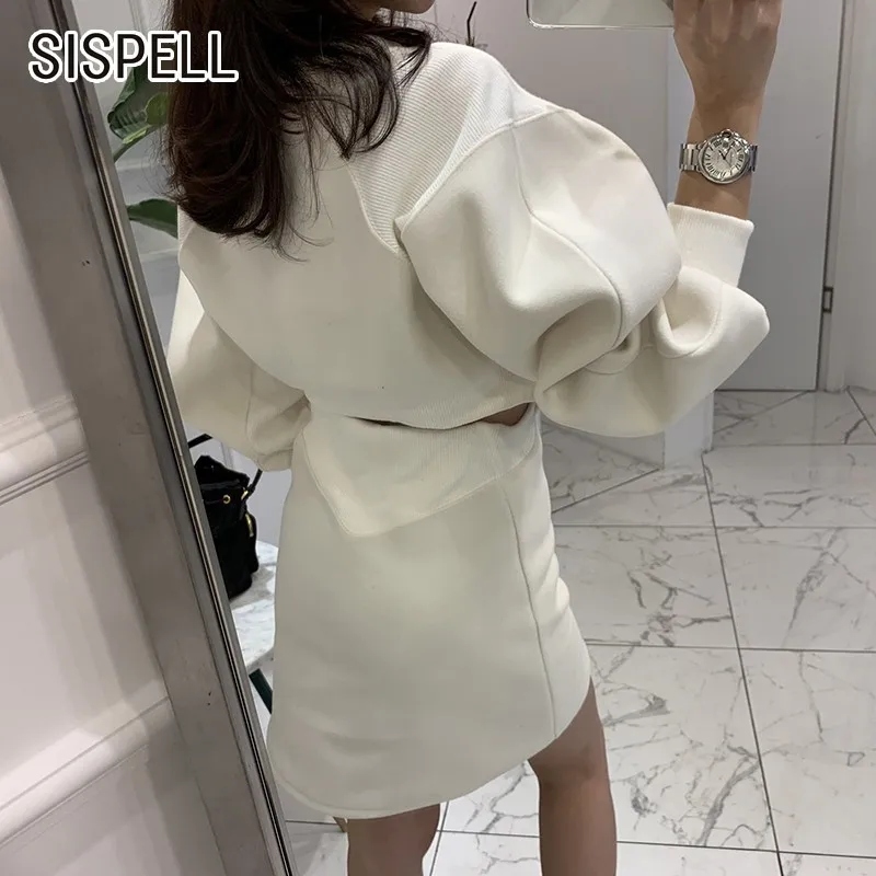SISPELL повседневные однотонные корейские платья свитера женские пышные с длинным