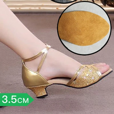 Gold3.5 Yukigaga/Новинка года; Брендовая обувь для латинских танцев золотого и серебряного цвета; женская обувь для сальсы с закрытым носком; обувь для танцев и вечеринок на низком каблуке; L5d - Цвет: Gold3.5