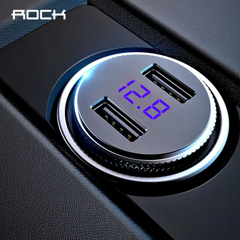 ROCK Mini Dual USB Автомобильное зарядное устройство светодиодный дисплей