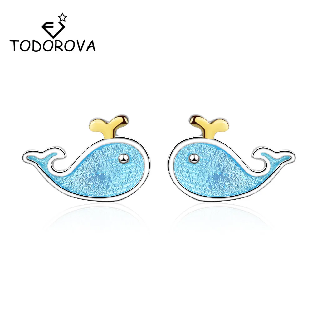 Todorova милые серьги с голубым Китом из мультфильма для женщин ювелирные изделия