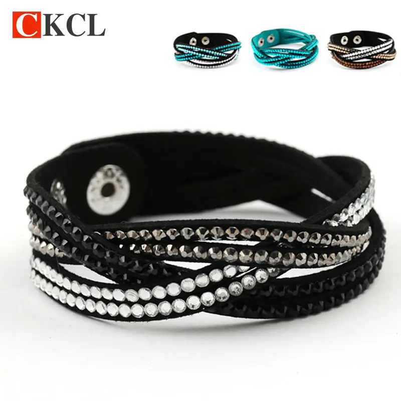Новые модные ювелирные изделия Хрустальные кожаные браслеты-шармы для женщин