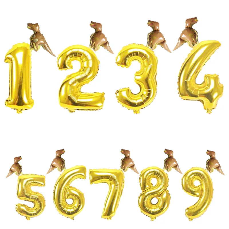 Gold B 2pcs Dinosaur foil Helium Cartoon figure balloons 1 2 3 Boy' Birthday decoration kids' toys Dinosaur funny gifts Baby shower - Цвет: Gold B