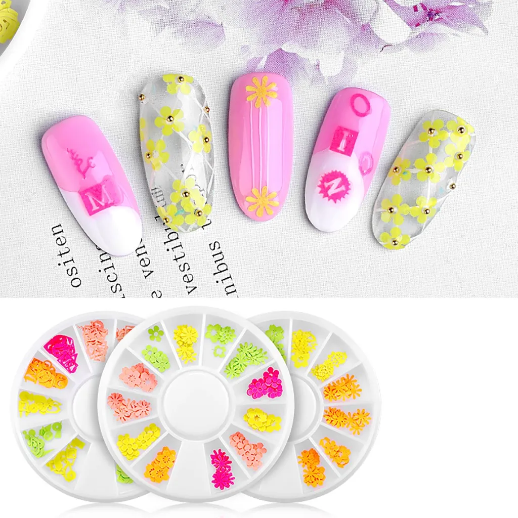 Искусственные цветы флуоресцентные цветные наклейки для ногтей 12 смешанных