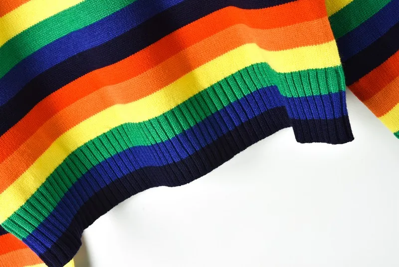 Loose Rainbow Striped Sweater 2018 Autumn Winter Contrast Colors Oversized Sweaters Womens O-neck Knitted Pullovers Top | Женская одежда