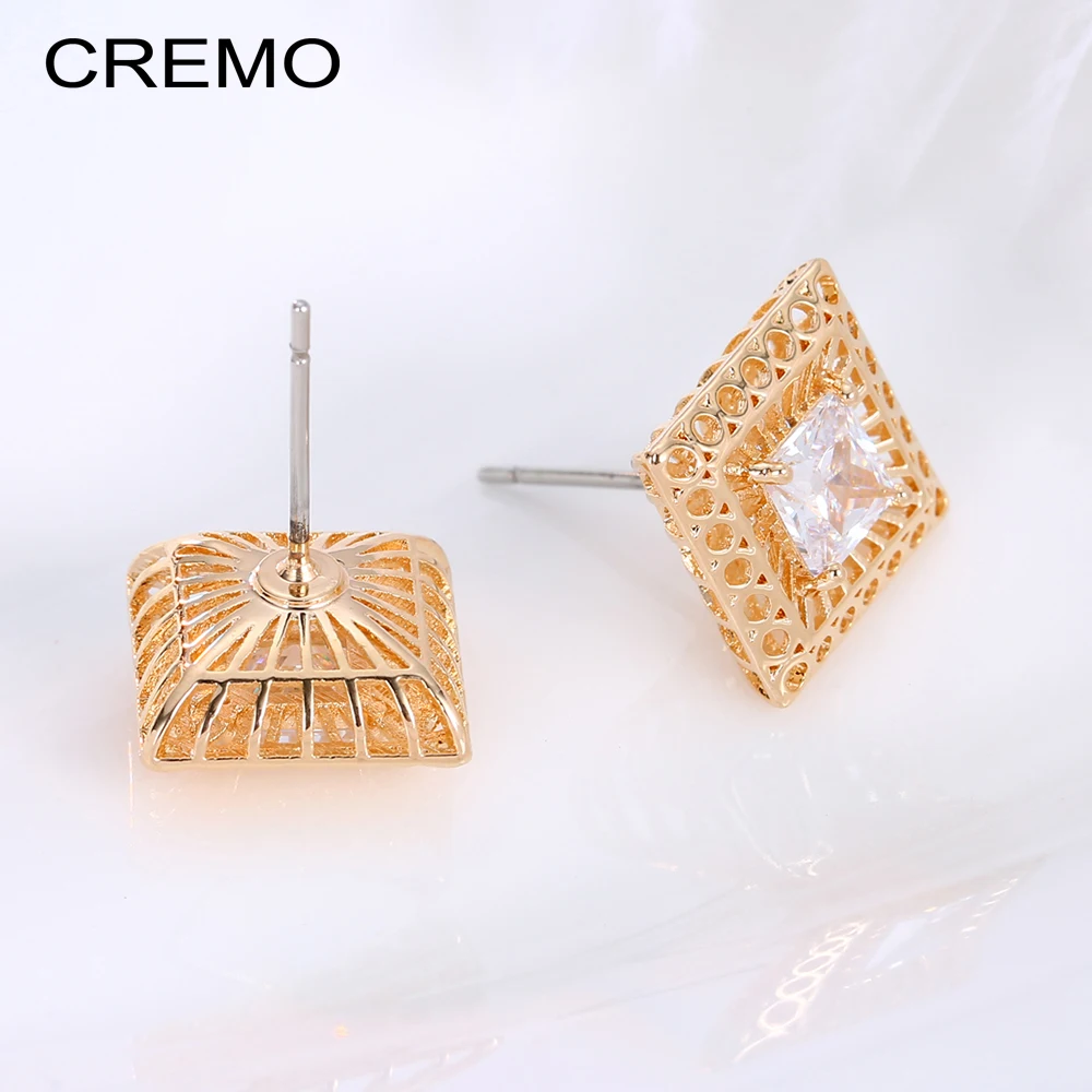 Cremo элегантные и очаровательные белые стразы квадратные серьги-гвоздики с