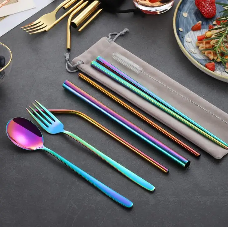 7 шт./компл. Нержавеющая сталь столовый сервиз ложки вилки палочки для еды из