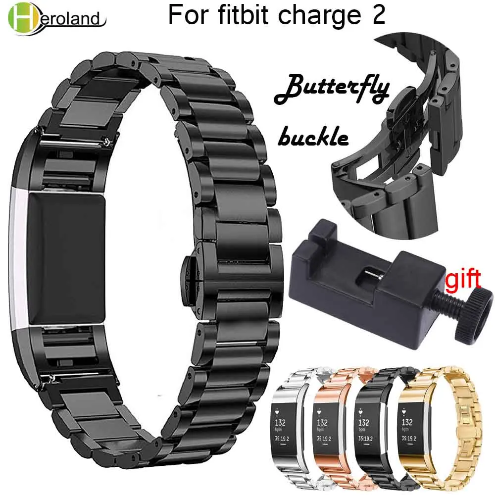 

Stainless Steel Watch band Strap Bracelet for Fitbit Charge 2 Replacement Watchbands Butterfly buckle Wrist Strap Wristbands new