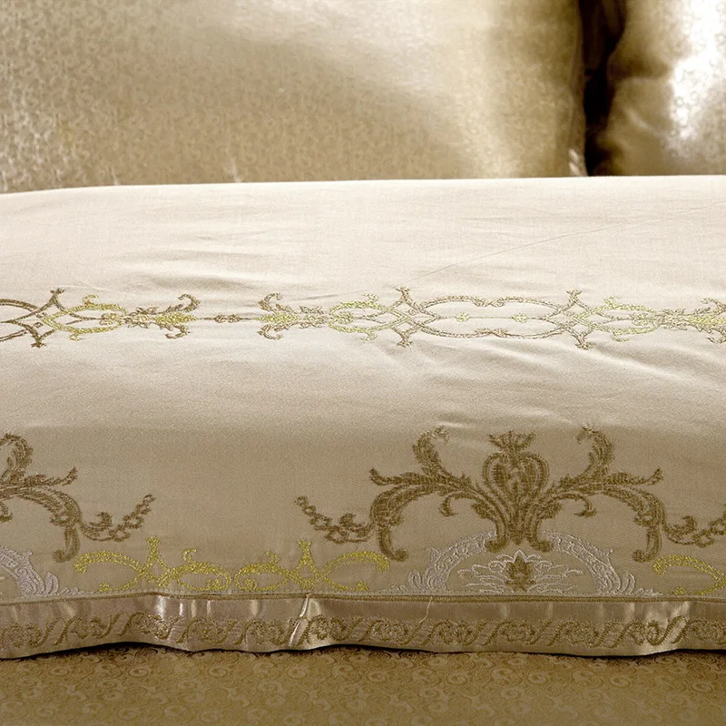 queen King size 4/6 шт. элитное постельное белье золото комплект постельного белья из шелк, сатин, Жаккард Пододеяльник, простыни постельное покрывало
