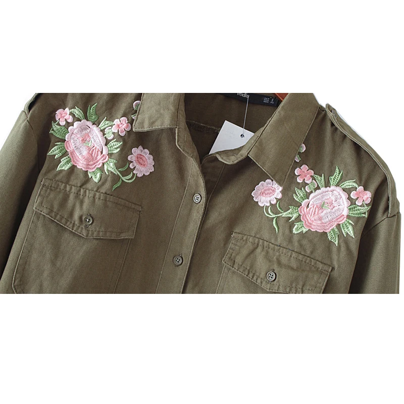 Осенняя Женская куртка с вышитыми пуговицами топ новинка 2017 Повседневная