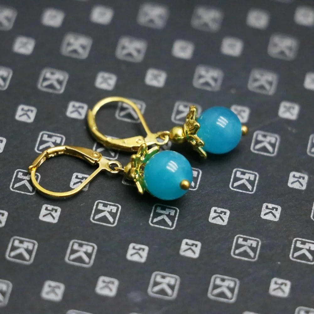 Женские классические серьги-капельки из амазонита и халцедона 8 мм | Украшения