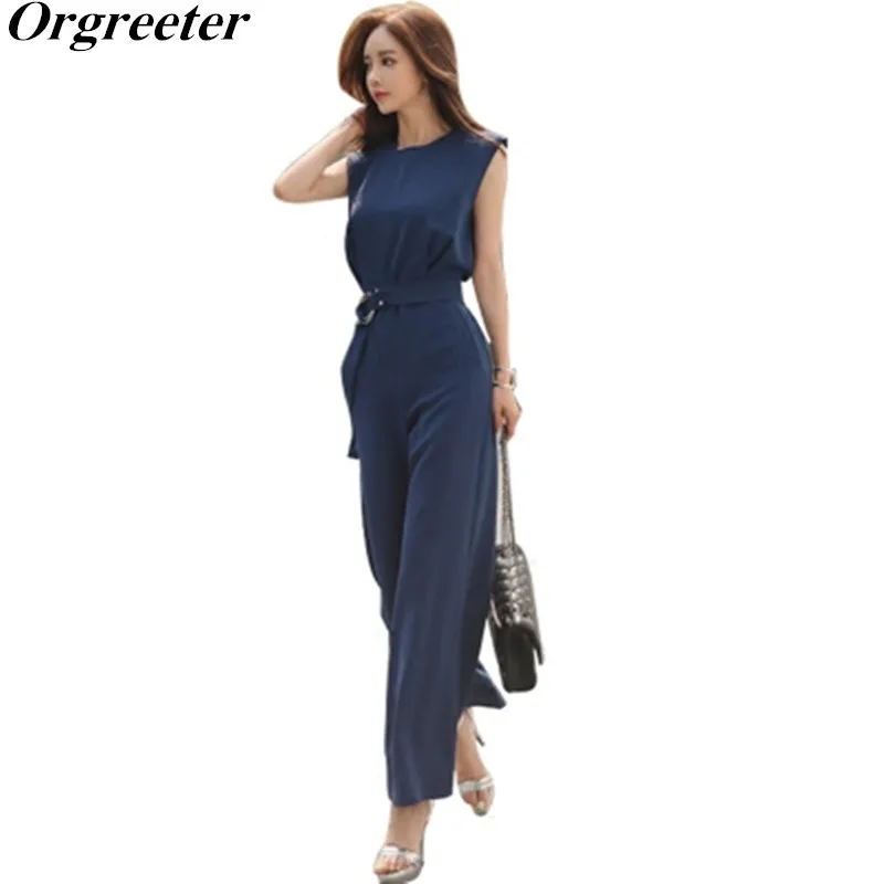 Комбинезон для женщин 2018 Летние Новые широкие брюки с круглым вырезом без