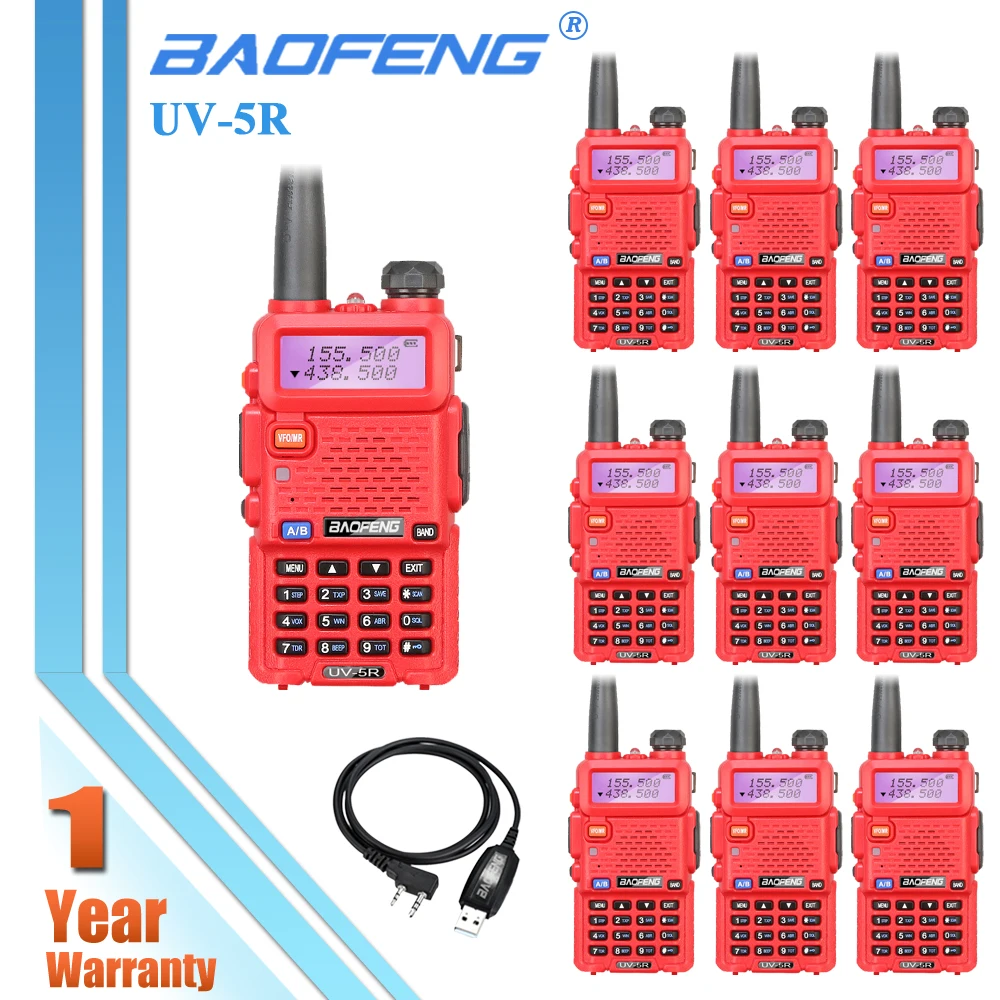10 шт. Baofeng UV 5R красный радиолюбителей УФ Dual Band рация UV5R 128CH UHF/УКВ FM CB трансивер +