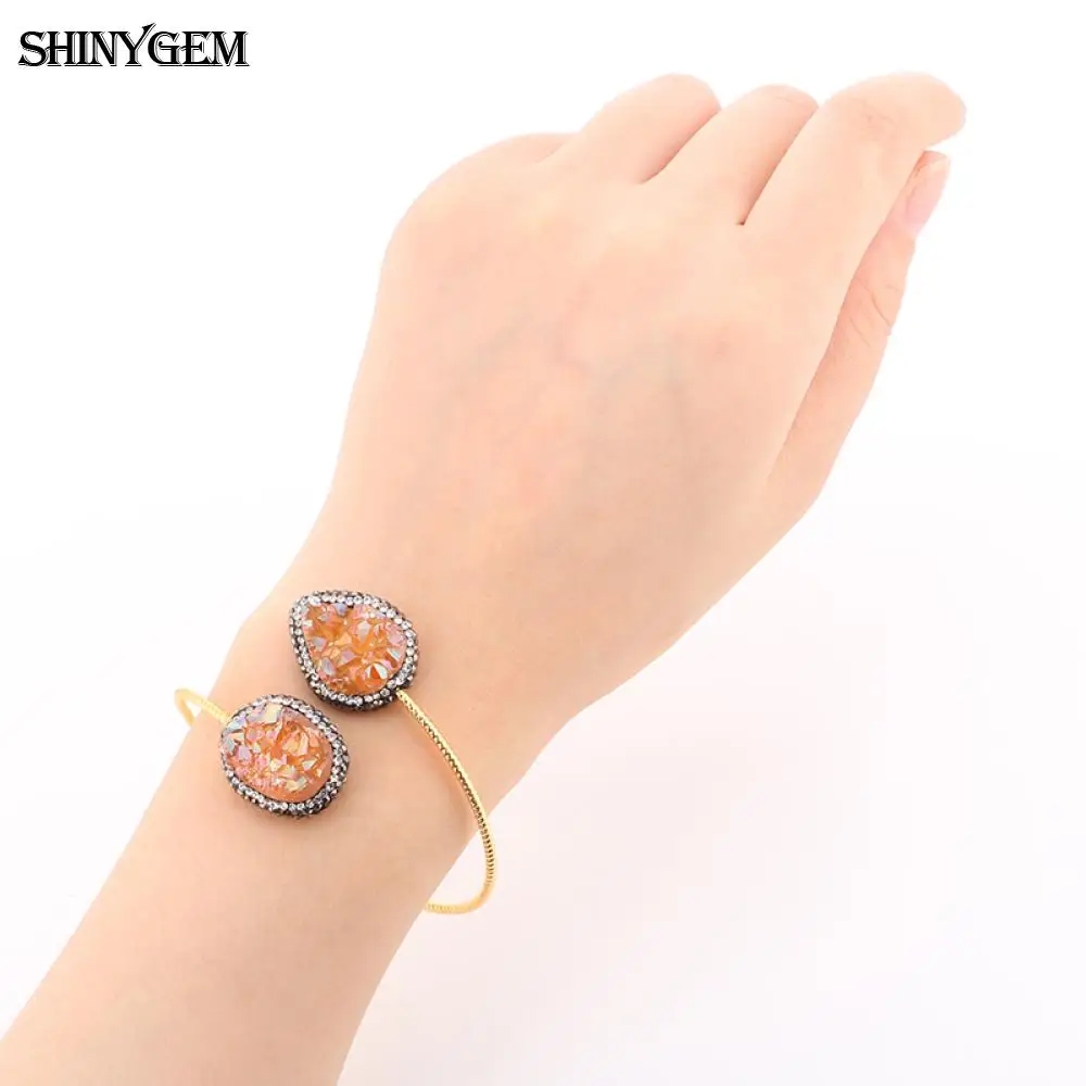ShinyGem Золотой Цвет Twist Druzy браслеты большой неправильный циркон браслет с камнями Друза регулируемые открытые манжеты браслеты для женщин