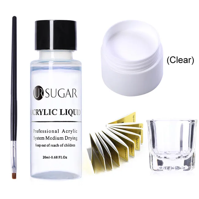 Clear Set3 Ur Sugar акриловый порошок поли УФ гель для ногтей лак для ногтей украшения ногтей кристалл маникюрный набор профессиональные инструменты для ногтей 5 шт - Цвет: Clear Set3