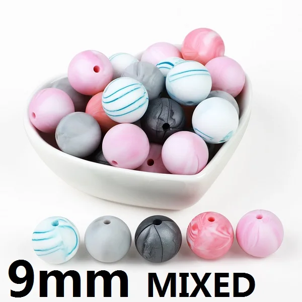 9mm- MIX Тыры. Синтетический каннабиноид класса дибензопиранов HU 10 шт. Силиконовые Бусины 9/12/15 мм Мрамор Детские Прорезыватели для зубов DIY ювелирных изделий Ремесла Цепочки и ожерелья соски-пустышки браслет-цепочка без добавления бисфенола А - Цвет: 9mm- MIX