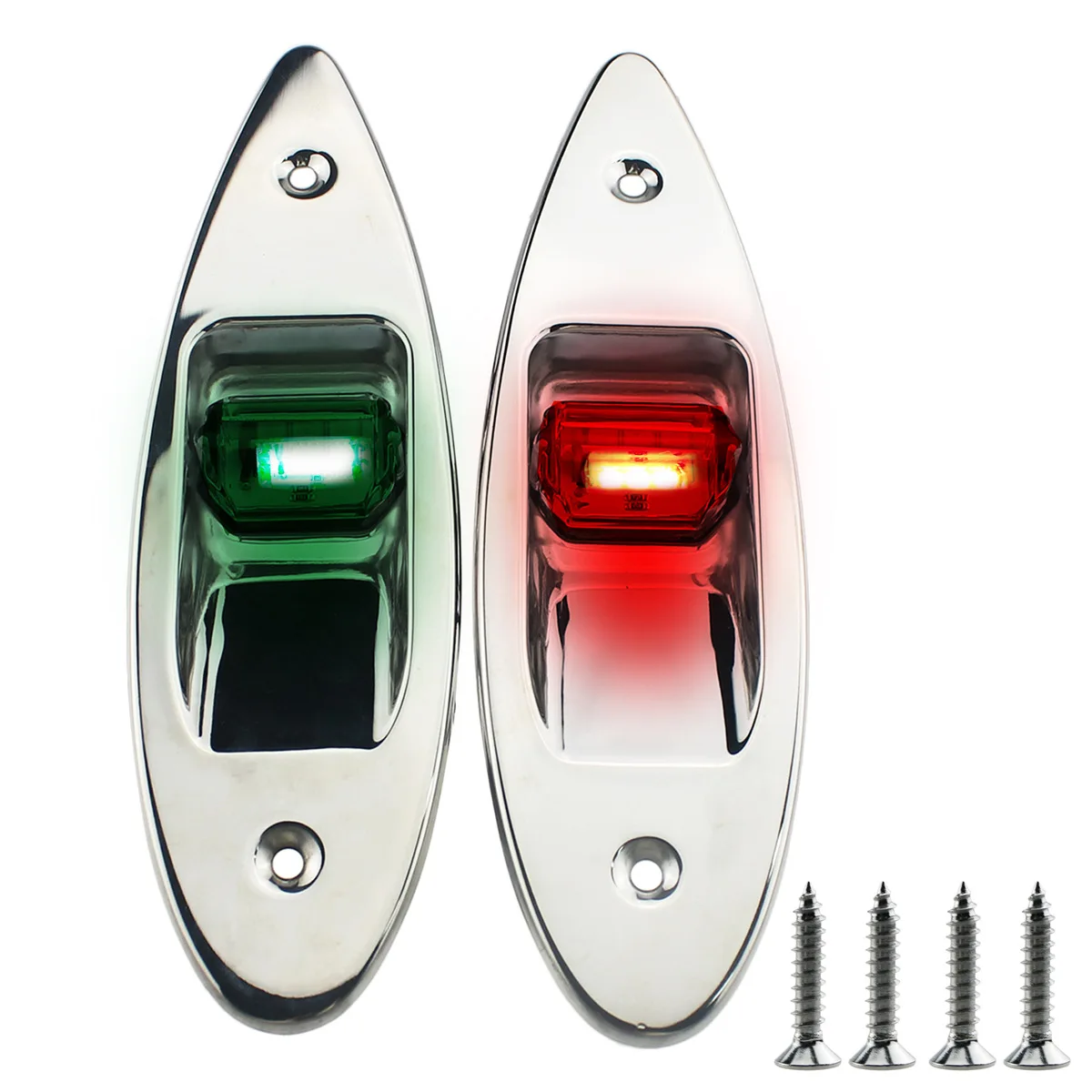 

1 Pair 12V Flush Mount Marine Boat RV Side Navigation Light Red Green LED Stainless Steel Yacht Side Bow Tear Drop Lamp