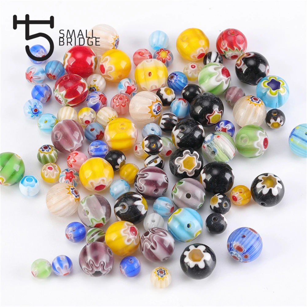 

4 6 8 10mm Stripe Flower Lampwork Glass Beads For Jewelry Making Bracelet DIY Jewelry Findings Loose Smooth Round Beads Q701