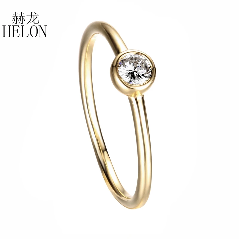 HELON Solid 14 K/585 Желтое золото круглый 0.3CT Moissanite кольцо искусственный бриллиант свадебное кольцо для женщин кольцо модный подарок для ювелирных изделий