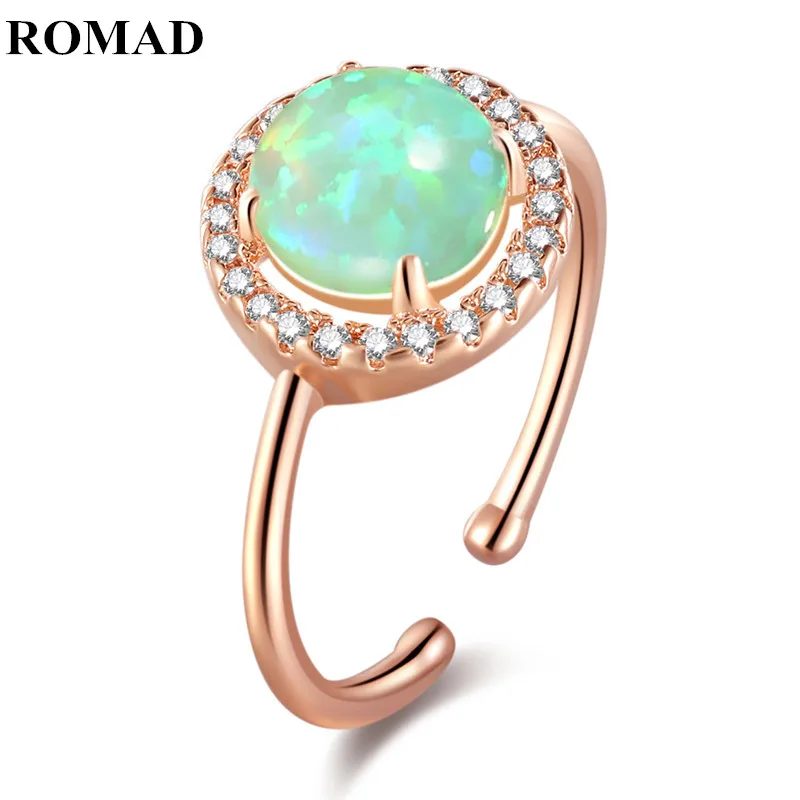 ROMAD открытое женское круглое огненное Опаловое кольцо розовое золото Кристалл