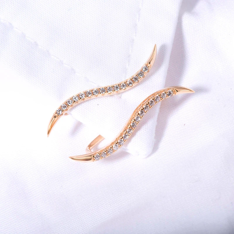 Fashion Sterling Silver Crawler Cuff Earrings CZ Minimal Delicate Leaf Wave Shape Stud Earring Brincos bijoux woman Gift ZK30 | Украшения и