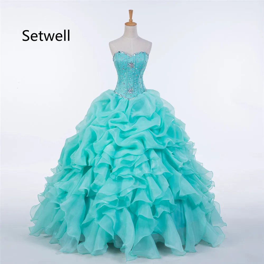 

Setwell 2017 Quinceanera Dresses Strapless Lace Up Back Prom Party Dress High Quality Sequin Quinceanera Dress Custom Made Dress