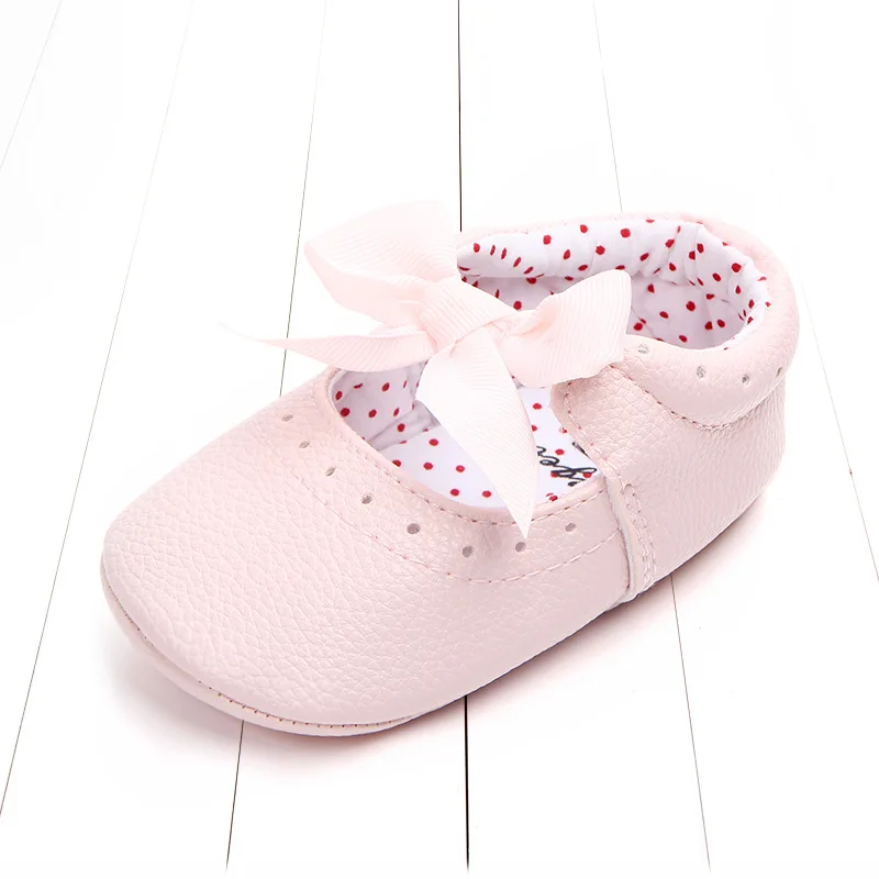 Pink Г. Детская обувь новорожденного для девочек, мокасины из искусственной кожи с бантиком и блестками, нескользящая Мягкая подошва, обувь для малышей от 0 до 18 месяцев - Цвет: Pink