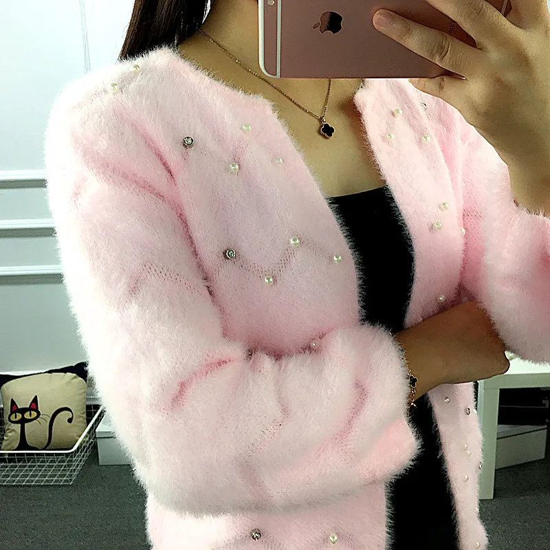2017 Autumn spring Nail bead Sweater Cardigan feminino Female Casual Knitted Mohair Cardigans Women beautiful Sweaters Coat Knit |