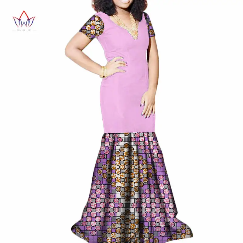 Bazin Riche Dress Cotton African Wax Print Long Dress for Women Dashiki Traditional African Patchwork Clothes WY3461